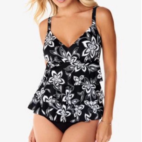 Swim Solutions Other - Swim Solutions Women's Black/White Floral Tiered Fauxkini 1 Piece Swimsuit sz 12